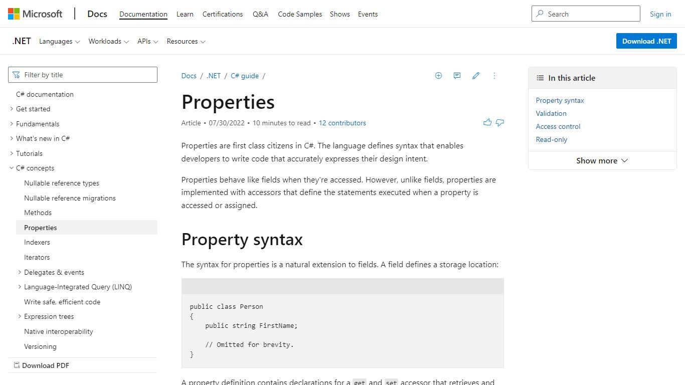 Properties in C# | Microsoft Docs